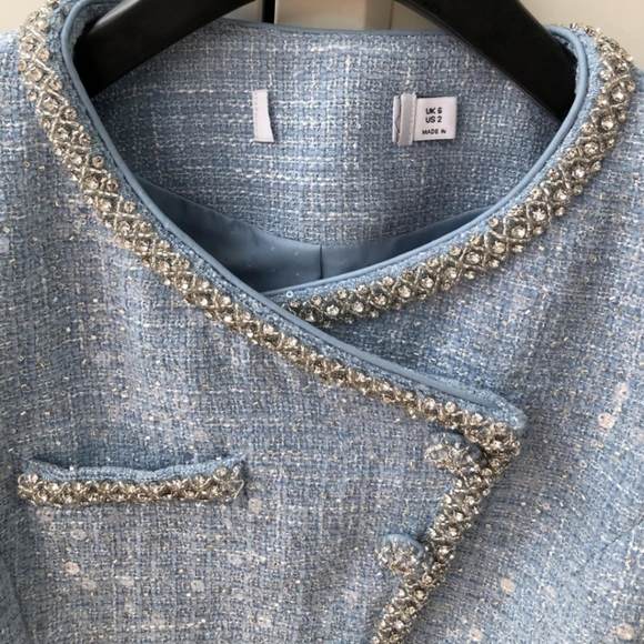 Self-Portrait BLUE SEQUIN BOUCLE CROPPED JACKET - Picture 5 of 8